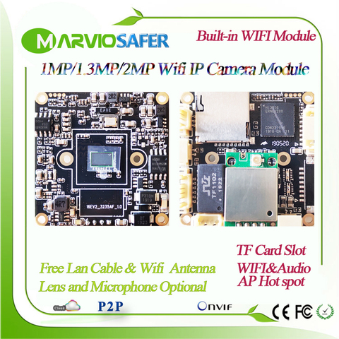 Módulo de cámara de red IP de seguridad inalámbrica, placa de Audio por Wifi, Onvif, ranura para tarjeta TF, soporte máximo de 64GB, 1080P/720P, H.265, 960P, 2MP, HD ► Foto 1/3