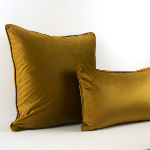 Funda de cojín de terciopelo suave de lujo para cama, funda de cojín de sofá con diseño de tubería sin relleno, color marrón y dorado ► Foto 1/3