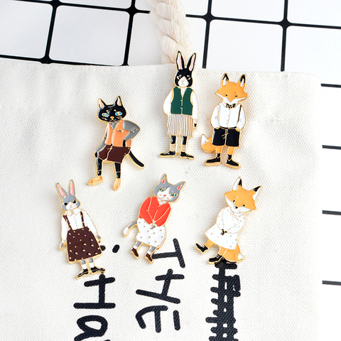 Broche esmaltado de Metal con forma de conejo, gato, zorro, parejas, joyería de moda, 2022 ► Foto 1/6