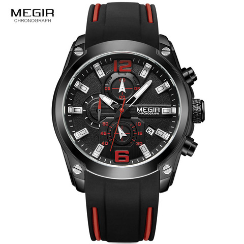 Megir-reloj analógico de cuarzo para hombre, cronógrafo de pulsera, deportivo, militar, brazalete de silicona, luminoso, con indicador de fecha, 2063G ► Foto 1/1