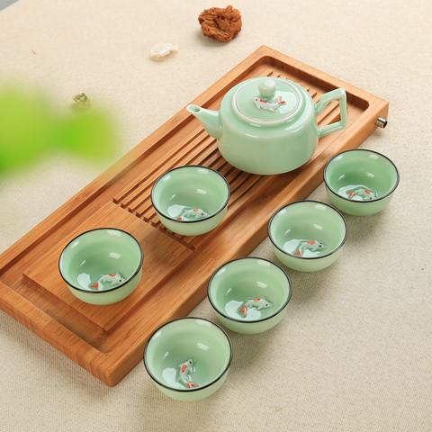 Juego de té chino de porcelana, Set de té de cerámica de celadón, té de kung-fu, turen (no incluye bandeja) ► Foto 1/5