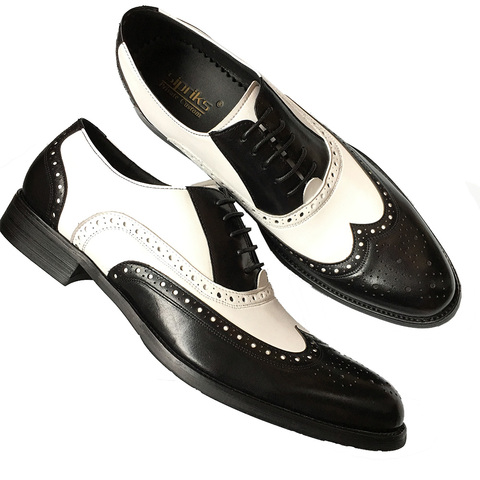 Sipriks negro blanco Zapatos de vestir Wingtip espectador Oxfords zapatos de hombre marrón traje de caballeros zapatos de cuero calado novios boda botas cie ► Foto 1/6