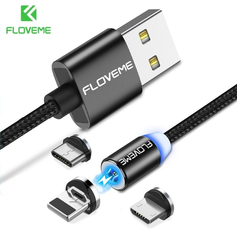FLOVEME 1 m Cable USB magnético, LED cargador Micro USB Cable para iPhone X 7 6 5 para Samsung Galaxy S8 S9 tipo C cabo ► Foto 1/6