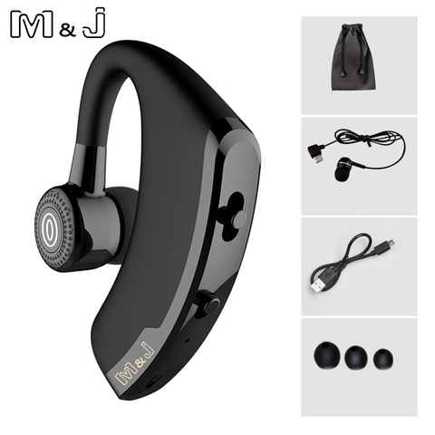 M & J V9 manos libres negocios inalámbricos Bluetooth auriculares con micrófono, Control de voz de auriculares para conducir conectar con 2 teléfono ► Foto 1/6