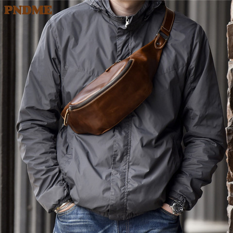 PNDME-Bolso de pecho de piel de vaca de calidad para hombre, de alta calidad bandolera de piel de vaca, Estilo vintage, informal, para cintura deportiva ► Foto 1/6