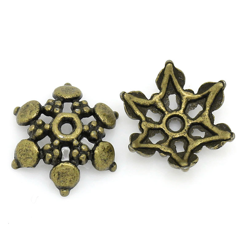 8 estaciones casquillos de cuentas Flor de bronce antiguo (se adapta a cuentas de 14mm de diámetro) 12x11mm, agujero: aproximadamente 1,5mm, 100 Uds. (K10490) ► Foto 1/3