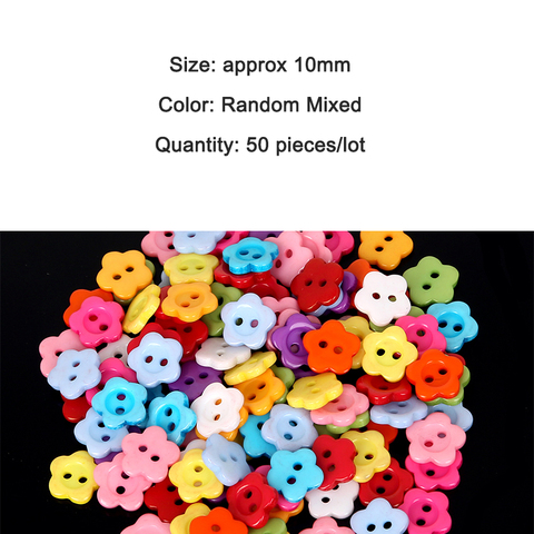 Botones de costura de plástico para niños, 10MM, 50 Uds., 2 agujeros, forma de flor, colores combinados aleatorios, accesorios de ropa, álbum de recortes hecho a mano ► Foto 1/6