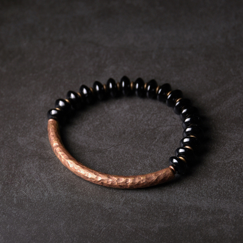 Saucer-pulsera de cobre oxidado Artificial para hombre y mujer, cuentas de ónix batidas a mano, pulsera elástica inusuales, joyería Punk para parejas ► Foto 1/6