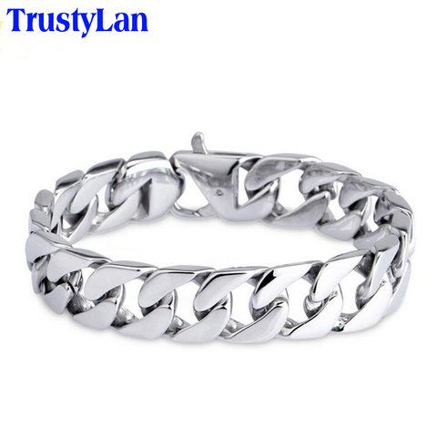 TrustyLan Brillante Enlace Pulsera de Cadena de Los Hombres de Acero Inoxidable 316L 15 MM Mango de Ancho Pulseras y Brazaletes de Los Hombres de Moda Masculina joyería ► Foto 1/3