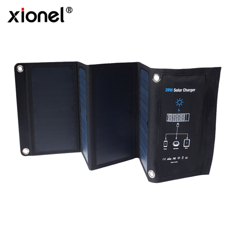 Xionel-Panel Solar plegable de 28W, cargador portátil con carga rápida, 3 puertos USB, alta eficiencia, para teléfono móvil ► Foto 1/6