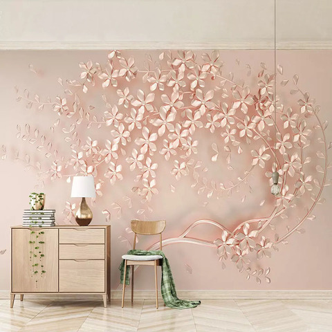 Papel tapiz de Mural personalizado en 3D, Flor de Oro rosa, murales de fondo estéreo 3D de lujo para sala de estar, como de TV, papeles tapiz decorativos, decoración del hogar ► Foto 1/6