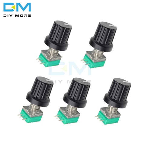 5 uds 6mm 3 pin estriado del eje lineal simple tipo B B5K B10K B20K B50K B100K B500K ohm Rotary tapa con botón para potenciómetro negro 3PIN 3 P ► Foto 1/6