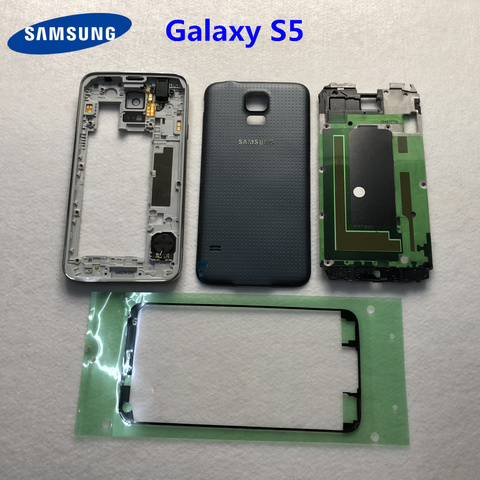 Carcasa completa para Samsung Galaxy S5 G900 i9600 G900F G900H, Marco medio, cubierta trasera de batería, reemplazo S5 + pegatinas ► Foto 1/6