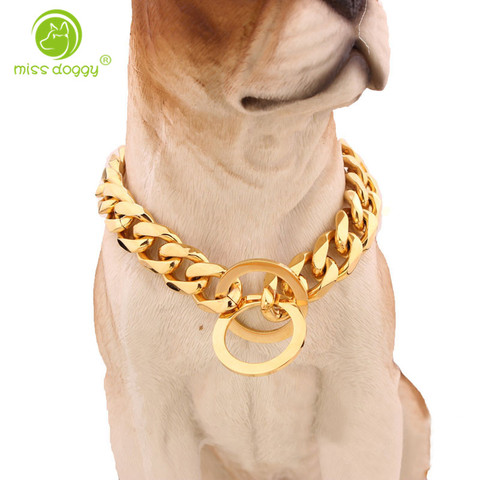 15mm Metal perros formación choque cadena collares para perros grandes Pitbull Bulldog fuerte de oro de plata de acero inoxidable perro el Collar ► Foto 1/6