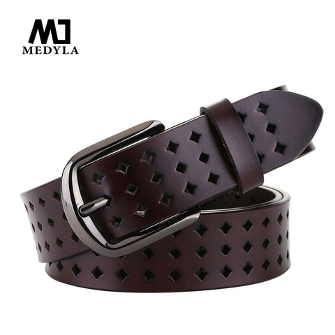 MEDYLA-Cinturón de cuero Natural para mujer, cinturón de 3,3 cm de ancho para Vaqueros, pantalones informales ► Foto 1/6