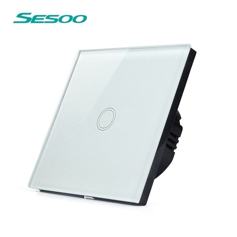 SESOO Interruptor táctil estándar UE, 1 Gang 1 Way, interruptor de pantalla táctil de luz de pared, Panel de interruptor de cristal AC 110-250V para luz ► Foto 1/3
