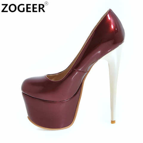 De talla grande 48 de 16CM extrema tacones altos zapatos de mujer zapatos plataforma bombas Sexy Azul Rojo de las mujeres talones noche partido zapatos de boda zapatos ► Foto 1/6