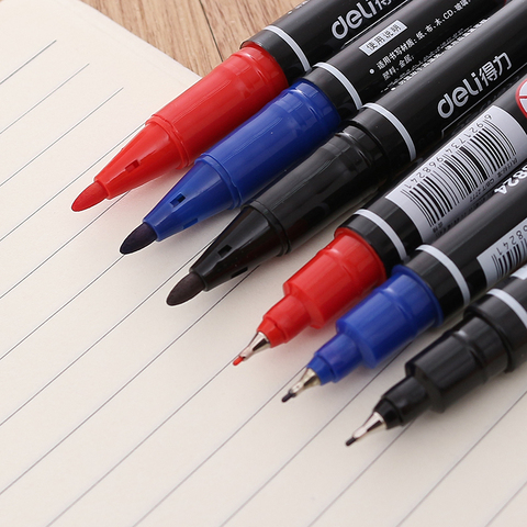 1 unids doble punta marcadores permanentes, punto fino, (negro, azul, rojo) Tinta, 0.5mm-1mm highlighter papelería suministros de oficina ► Foto 1/6