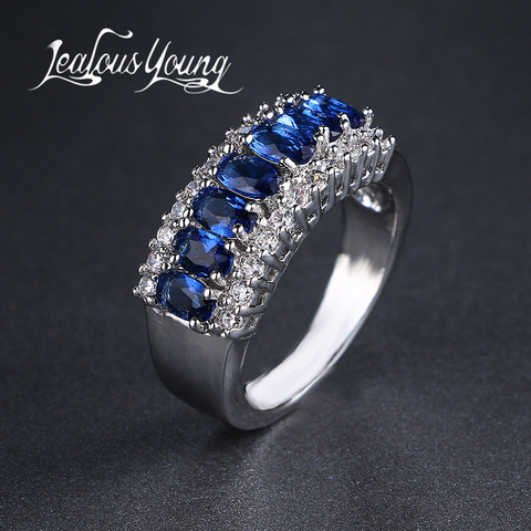 Joyería exquisita de corte redondo para mujer, anillos de boda blancos y azules, venta al por mayor, AR024 ► Foto 1/6