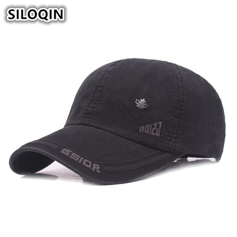 SILOQIN para hombre 100% algodón Material gorras de béisbol tamaño ajustable hombre hueso Snapback letra grande Eaves visera gorra marcas papá sombrero ► Foto 1/6