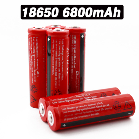 2-10 Uds 100% nuevo 18650 batería de litio-ion recargable de 6800mAh de la batería rojo vivienda batería para linterna juguetes + envío gratis ► Foto 1/6