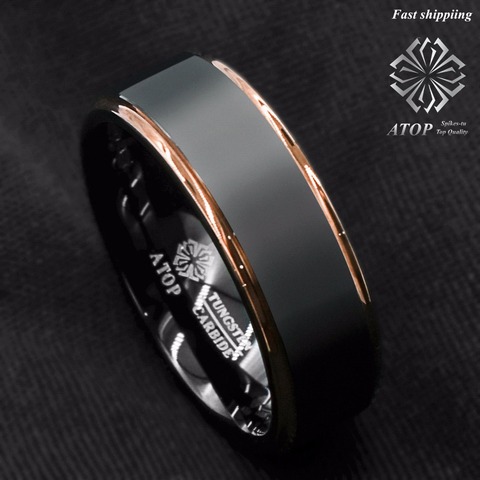 Anillo de carburo de tungsteno para hombre, joyería de boda, oro rosa, negro cepillado, envío gratis ► Foto 1/6