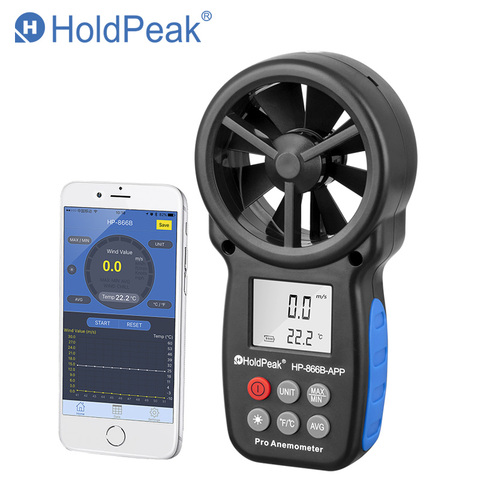 Anemómetro Digital de 0,3-30 m/s con aplicación móvil, medición de la velocidad del viento, medidor de temperatura, herramientas de prueba, HP-866B-APP HoldPeak ► Foto 1/6