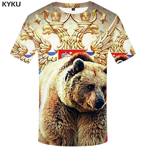 Camiseta de marca KYKU rusa para hombre, camiseta con bandera rusa, camiseta de oso, camiseta 3d, ropa de Fitness para hombre, camisetas Rock Hip Hop 2017 ► Foto 1/6