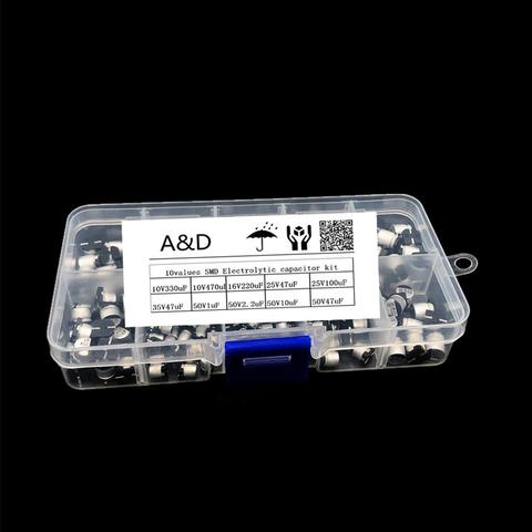 Kit surtido de condensadores electrolíticos SMD, 10 valores, 200 Uds., 10V ~ 50V, 1uF ~ 470uF, con caja de almacenamiento ► Foto 1/3