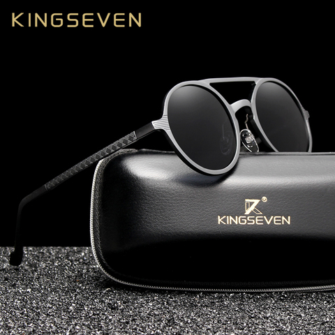 KINGSEVEN, gafas de sol redondas de aluminio para hombre, gafas polarizadas estilo Punk Vintage, accesorios para gafas de sol, gafas de sol Retro para conducir ► Foto 1/6