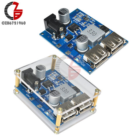 LM2596S DC-DC paso transformador de potencia de tensión de alimentación de convertidor regulador de puerto Dual USB caja de acrílico 12 V a 5 V 5A ► Foto 1/6