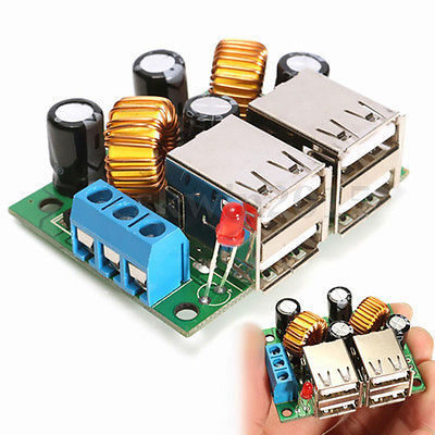 Convertidor de fuente de alimentación de 4 puertos USB Módulo de placa de cc 12V 24V 40V a 5V 5A convertidor de voltaje ► Foto 1/5