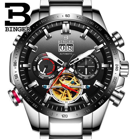 BINGER-Reloj de pulsera para hombre, accesorio masculino de marca suiza de lujo, luminoso, automático, resistente al agua, con correa de acero ► Foto 1/6