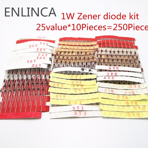 Zener-kit de diodos de 1W, surtido de 10 piezas de 3V-33V, o 25 valuesx10 14 Valores, componentes electrónicos nuevos, kit diy DO-41 1N47 ► Foto 1/2