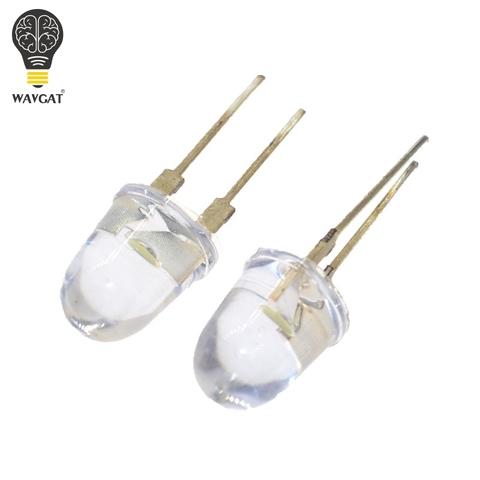 10 PCs unids WAVGAT LED 10mm blanco transparente 150mA 0,75 W Ultra brillante redondo LED lámpara de diodo emisor de luz forma de bala transparente de agua. ► Foto 1/4