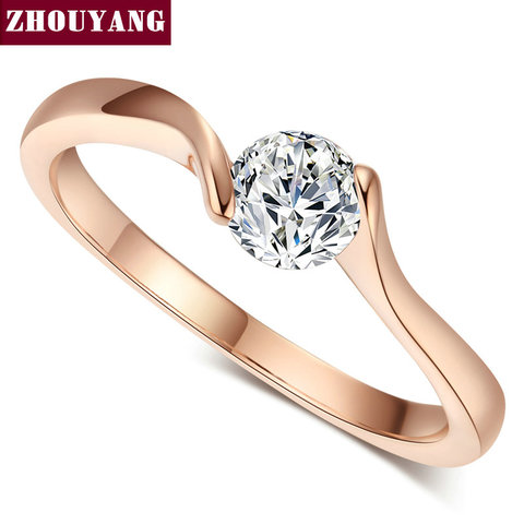 ZHOUYANG anillo de boda para las mujeres conciso 4mm redondo corte Zirconia cúbica de oro Color de rosa de joyería de moda ZYR239 ZYR422 ► Foto 1/6