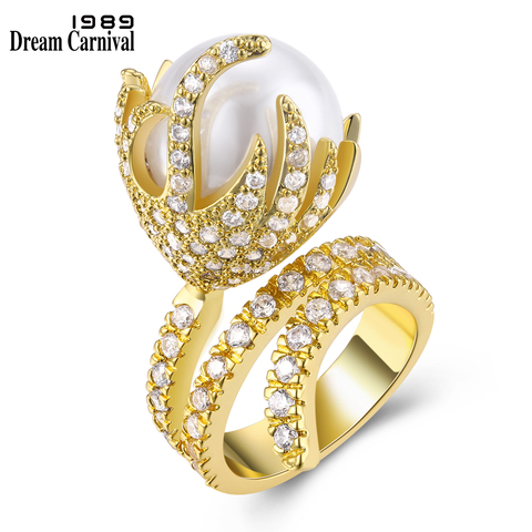 DreamCarnival 1989 Created Pearl Ring for Wedding Women Dragon Fruit Look CZ Stones Paved Anniversary Gift for Love Anel Anillos ► Foto 1/6