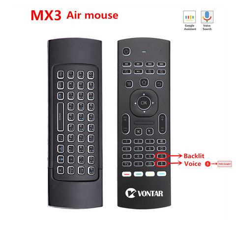 VONTAR MX3 Pro retroiluminada ratón de aire de voz inteligente Control remoto 2,4G teclado inalámbrico Gyro para Android TV Box t9 x96 mini h96. ► Foto 1/6