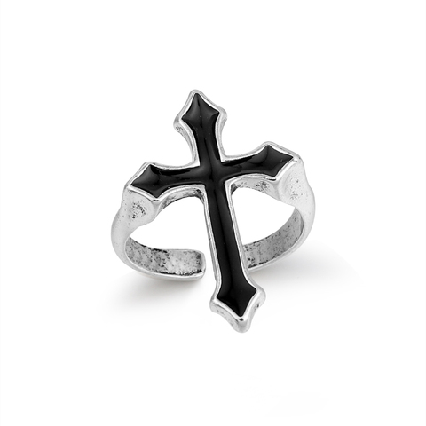 GEOMEE 1PC Vintage negro gran cruz anillo abierto para mujeres fiesta joyería hombres moda gótico plata Color dedo anillo anillo R58-1 ► Foto 1/6