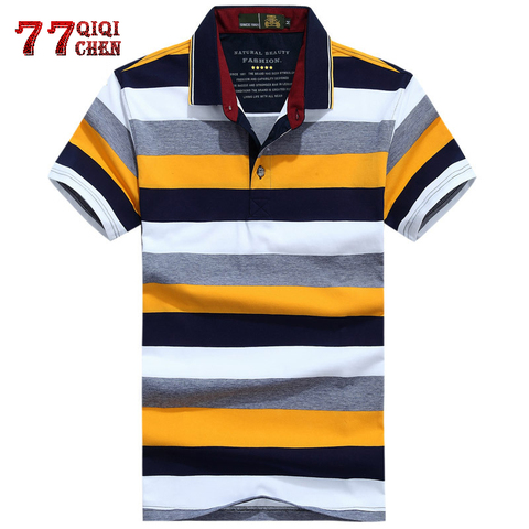 Polo a rayas para hombre, camiseta informal de algodón con cuello vuelto, transpirable, antiarrugas, para negocios, verano 2022 ► Foto 1/6