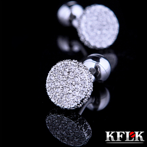 KFLK de camisa gemelos para hombre marca de moda brazalete de cristal enlace botón al por mayor de plata de alta calidad de la boda envío gratis ► Foto 1/6
