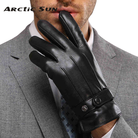 Guantes de cuero para hombre, de marca, a la moda, gruesos, térmicos, terciopelo, guante de piel de cabra auténtica, para invierno, M021PC ► Foto 1/6