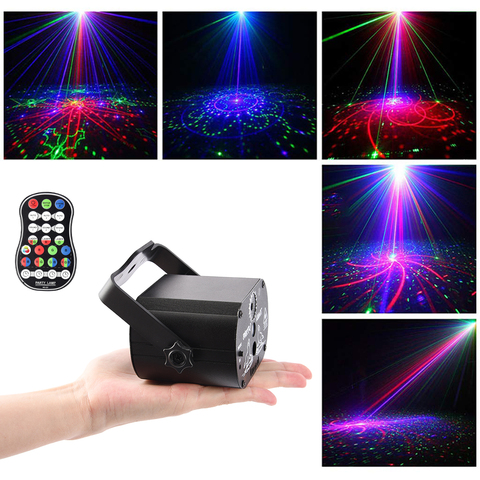 Luces LED con proyector láser para discoteca o fiesta, lámpara de efecto RGB para espectáculos de fiesta, con controlador, control de voz, música y 60 modos para escenarios ► Foto 1/6