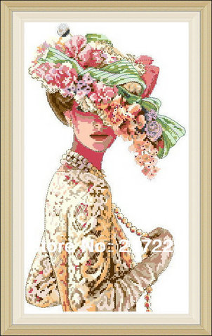 Kit de puntadas cruzadas de alta calidad, moda victoriana elegante con sombrero, flor para mujer, 03823 ► Foto 1/1