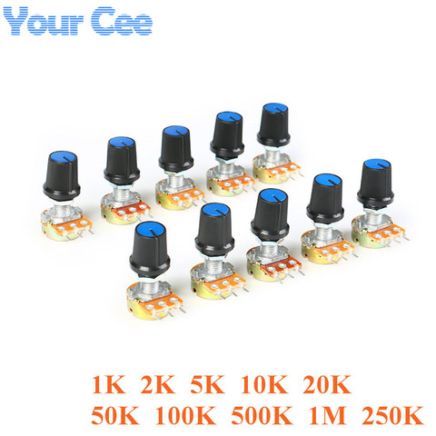 10 unids lineal potenciómetro 15mm del eje con nueces y potenciómetro botón tapa para 1 K 2 K 5 K 10 K 20 K 50 k 100 k 500 K 1 M 250 K WH148 ► Foto 1/2