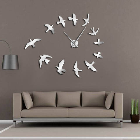 Reloj de pared con espejo decorativo, diseño moderno, con diseño de pájaros voladores, grande, bricolaje, sin marco, decoración de habitación natural ► Foto 1/6