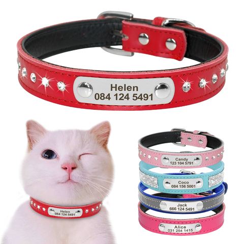 Collar de cuero para gato personalizado para cachorro, perros