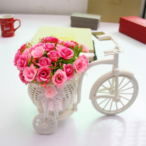Gran oferta nueva de plástico blanco triciclo bicicleta diseño flor cesta recipiente para planta de flor casa Weddding Decoración ► Foto 1/6