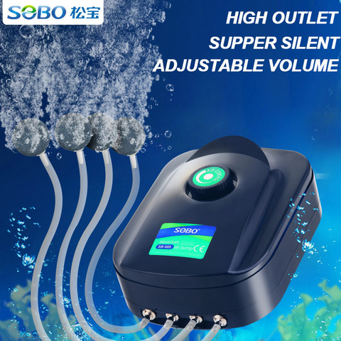 SOBO-tanque de peces de alta potencia, 8w, 12w, Bomba de aire, de oxígeno, compresor de aire para acuario, bomba de oxígeno de flujo de aire ajustable para peces ► Foto 1/6