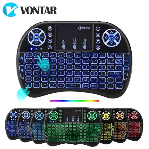 VONTAR i8 + 2,4G Mini teclado inalámbrico 7 colores retroiluminada inglés Touchpad ruso de mano de aire ratón para Android TV caja de x96 mini ► Foto 1/6